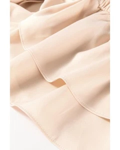 Oatmeal Lace-up Keyhole Back Ruffled Peplum Blouse - L - Picture 1 of 10