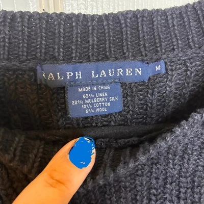 Suéter Ralph Lauren Etiqueta Azul Lujo Lino Morera Seda Tejido con Cable Negro Talla M Foto 1 de 4