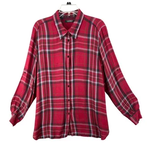 Camisa Lauren Ralph Lauren para mujer talla XL roja a cuadros manga con lengüeta enrollable abotonada - Imagen 1 de 13