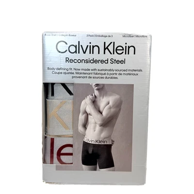 Calzoncillos boxer de acero reconsiderados Calvin Klein paquete de 3 pequeños de microfibra sostenibles Foto 1 de 4