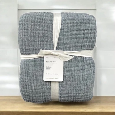 NUEVA Manta Pottery Barn CLOUD ALGODÓN LINO King/Cal King Azul Cambray NUEVA CON ETIQUETAS 🎁 Foto 1 de 4