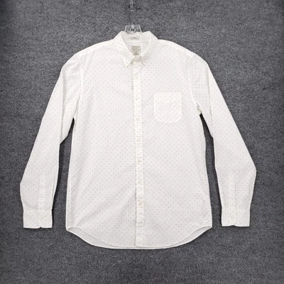 J Crew Button Down Shirt Mens Large Tall White Classic Organic Stretch Polka Dot - Image 1 of 4