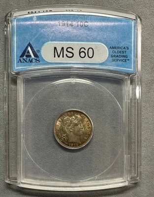1914 BARBER DIME ANACS MS60 MOEDA TIPO NÃO CIRCULADA - Imagem 1 de 3