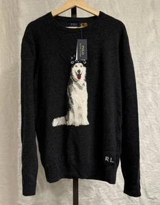 Polo Ralph Lauren Husky Malamute Perro Intarsia Cachemira - Para hombres Talla Grande - Nuevo con Etiquetas - Imagen 1 de 11