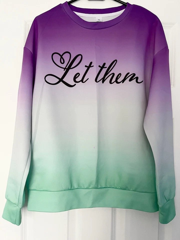 NEW Purple, White & Jade ‘Let Them’ Top - Heart Motif - Long Sleeved UK SIZE 10 - Image 1 of 1
