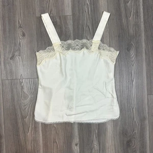 Vintage White Satin Camisole Lace Trim Union Made - Size 36 (est. Size Small) - Picture 1 of 6