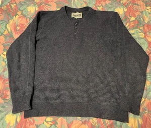 Schott Bros Sweater Men’s Large Henley Wool Blend Blue Pullover Waffle Knit - Picture 1 of 6