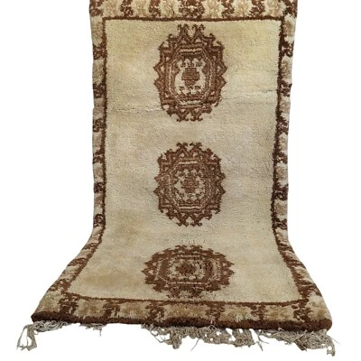 Tapete medalhão vintage marroquino berbere corredor 40+ anos antigo tecido à mão tapete creme - Imagem 1 de 4
