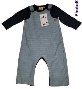 Natural Cotton Baby Boy 6-9 Mos 2 Piece Outfit Set Bodysuit Dungaree Romper Blue - Picture 1 of 11