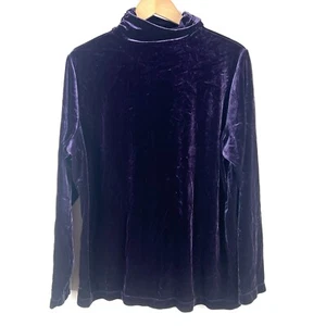 Women Susan Graver Velvet  Ruched Mock Turtle Neck Top Long Sleeve Purple Sz 1X - Picture 1 of 6