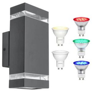 Outdoor Black Greyish Double Wall Light LED CW WW Blue Green Red ZLC368B - Picture 1 of 21