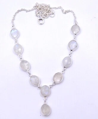 10.4Gm 925 Argento Sterling Naturale Rainbow Taglio Gemma Mano Collana 45.7cm - Immagine 1 di 4