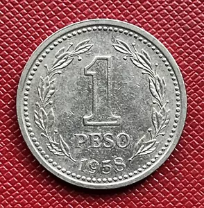 Argentina 1958 Nickel Clad Steel 1 Peso. High Grade. KM# 57 - Picture 1 of 2