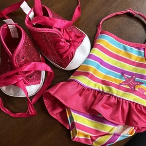 Build A Bear Workshop Hot Pink Shoes And Swimming Suit EUC - Picture 1 of 9