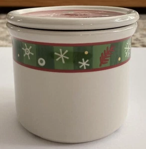 Longaberger Christmas Holiday Pottery Snowflake Crock w Lid Pint Size - Picture 1 of 7