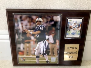 Authentic Hologram NFL Peyton Manning Photo, Trading Card On Brass Wood WALL ART - Picture 1 of 13