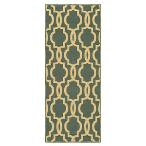 Custom Size Hallway Runner Rug Non Slip Rubber Back Teal Green Moroccan Trellis - Picture 1 of 8