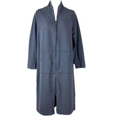 L.L. Bean Housecoat Robe Women's Petite PS Full Zip Long Sleeve Below Knee Blue - Image 1 of 4