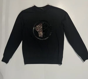 Versace Medusa Embroidered Black Cotton Sweatshirt Sz L - Picture 1 of 10
