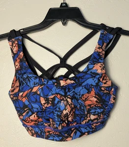 Lululemon Blue Black Print Strappy Sports Bra Small Has Pads Yoga Gym Athleisure - Picture 1 of 2