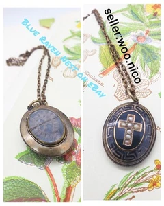 Antique Enamel Seed Pearl Cross Mourning Memory Victorian Hair With Chain Gold  - Picture 1 of 13