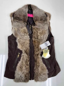 Juicy Couture Brown Corduroy and 100% Rabbit Fur Vest Winter Jacket XL NWT - Picture 1 of 16