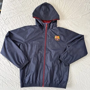 FC Barcelona Windbreaker With Hood Navy and Maroon Size 10/11 - Picture 1 of 9