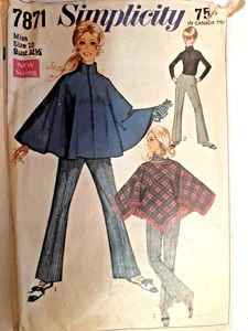 Simplicity 7871 Bell Bottom Pants Poncho Cape Sewing Pattern Ladies 10 VTG Cut - Picture 1 of 5