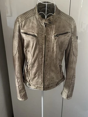 Gipsy Damen Leder Jacke in Gr. S 36 beige creme gold Biker Racer Leder Party   - Bild 1 von 4