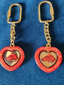 BOGO 2 New Arkansas Razorbacks Spinning Heart Shaped Keychains - Free Shipping! - Picture 1 of 3
