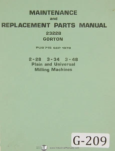 Manual de fresado, mantenimiento y piezas universal liso Gorton 2-28, 3-34 3-48 1978 - Imagen 1 de 5