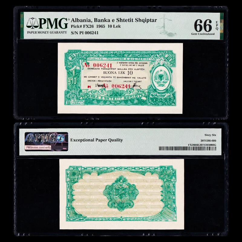 Albania 10 Lek, 1965, Pick#FX26, PMG 66 EPQ - Image 1 of 1