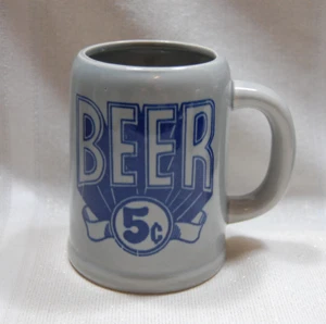 Beer 5 Cent Mug Vintage Ceramic Japan 16 oz - Barware, Man Cave Decor - Picture 1 of 6