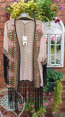 Papaya Weekend, Matalan Beaded, Fringed Tassel Kimono Beach/Evening Size M NWT - Image 1 of 4