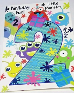 Boys 2nd Birthday Card. Little Monster Theme. Heartstrings Cards. - Picture 1 of 4