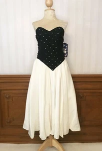 Vintage Zum Zum Strapless Prom Party Formal Dress Gown White Black Sz 7/8 USA - Picture 1 of 12