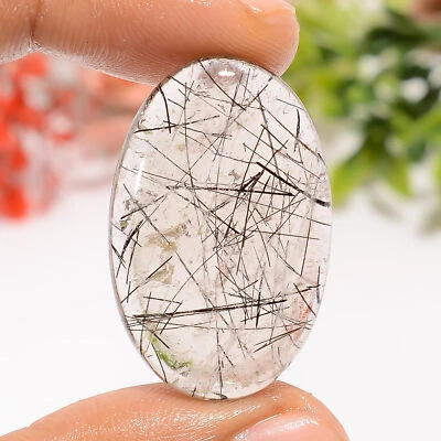 Genuine Black Rutile Quartz Oval Shape Cabochon Loose Gemstone 31 Ct. 31X20X5 mm - Image 1 of 4