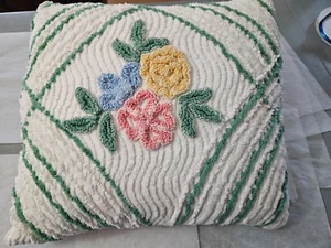 Chenille Vintage 16" Square Throw Pillow Hand-crafted - Picture 1 of 13