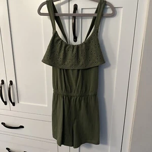 Girls Old Navy Knit Cross-Back Romper W Eyelet Detail In Army Green; Sz XL/14 - Picture 1 of 11