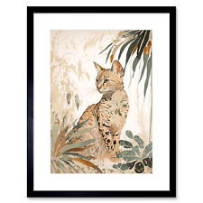 Savannah Cat in Nature Modern Illustration Framed Wall Art Print Picture 12X16