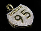 Mens 10K Yellow Gold 95 Interstate Highway Sign Real Diamond Charm Pendant 1Ct