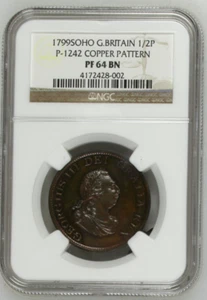 1799 SOHO GREAT BRITAIN 1/2P P-1242 COPPER PATTERN PF64 BN NGC RARE TOP POP - Picture 1 of 6