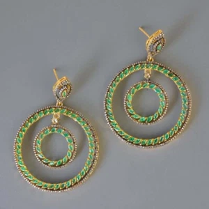 Natural Rose Cut Diamond & Emerald Earrings 925 Sterling Silver Wedding Jewelry - Picture 1 of 4