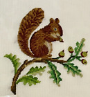Squirrel Eating Acorns in Oak Tree Preworked Needlepoint Canvas Vintage