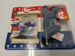TY ORIGINAL Lefty The Donkey Beanie Baby **IN ORIGINAL PACKAGING Tag Errors Rare - Picture 1 of 6
