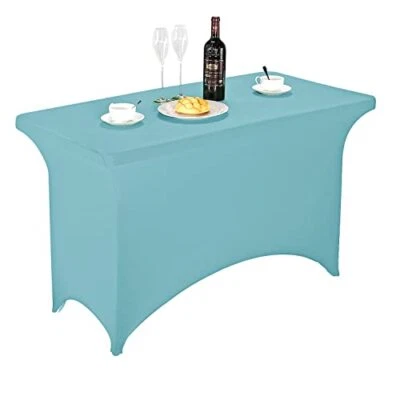  Spandex Fitted Stretch Table Cover for or 6ft or 8ft Folding Table, 4ft Aqua - Image 1 of 4