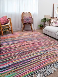 Rug Rag Rugs Multi Colour Mat Recycled Cotton Hand Woven Chindi Mats Rainbow - Picture 1 of 110