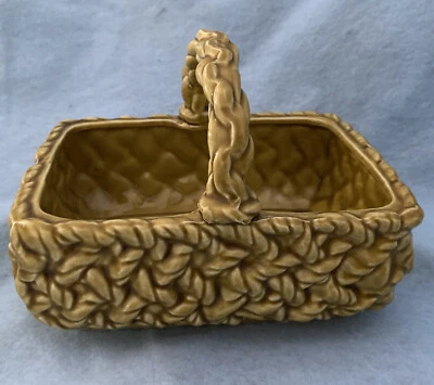 Cesta "tejida cuerda" vintage años 70 cerámica Inarco oro amarillo; mango Pascua usada en excelente estado Foto 1 de 4