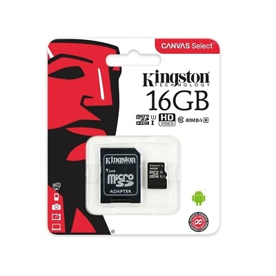 Original Kingston Canvas Select 16GB Micro SD UHS-I Flash Card with Adapter - Image 1 of 3