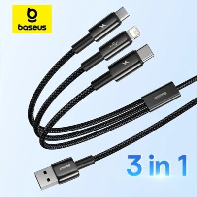 Baseus 3 in 1 USB Cable For iPhone 14 Pro Max Micro Type C Fast Charge Cable - Image 1 of 4